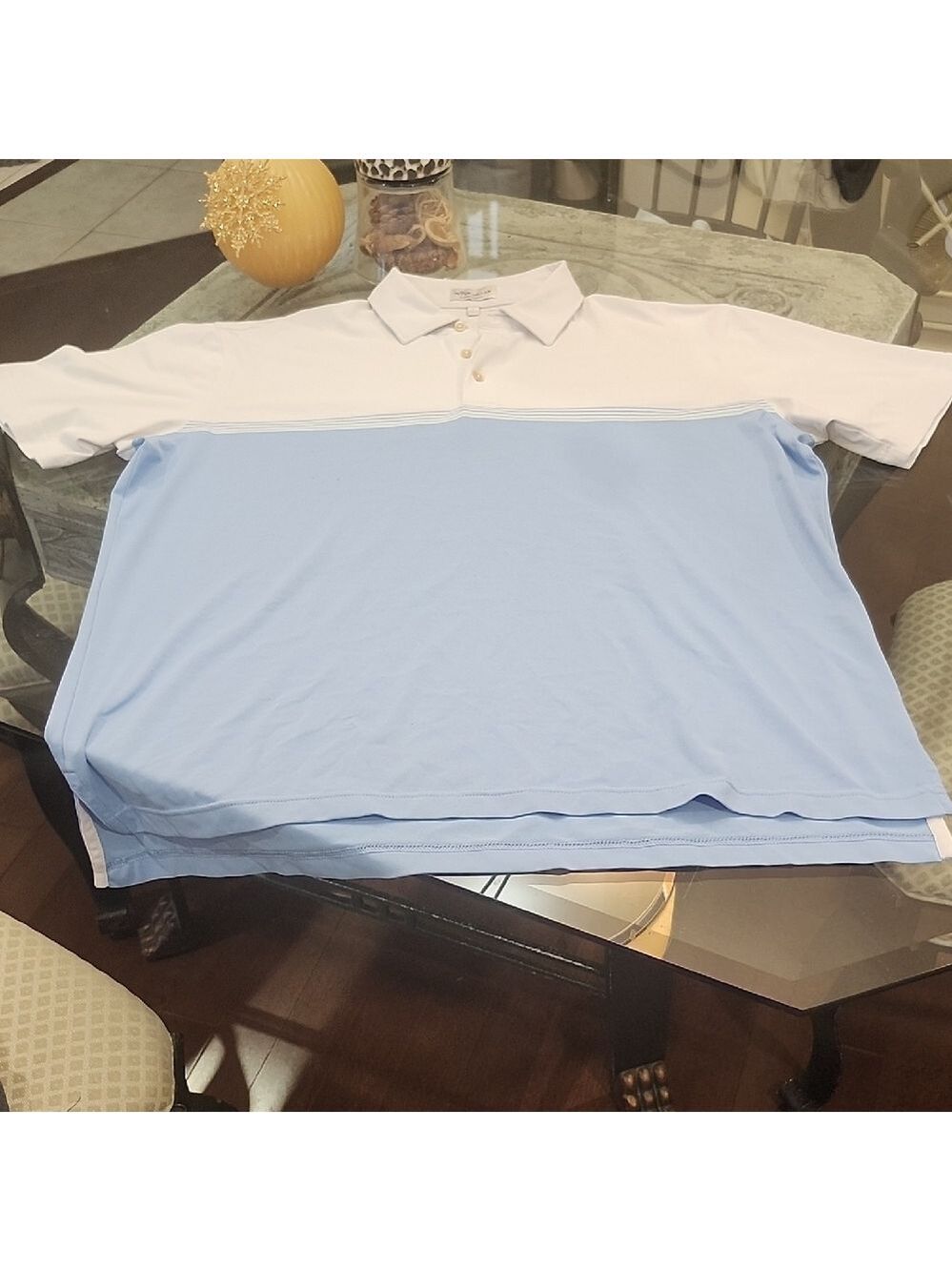 Peter Millar White and Blue Summer Comfort Golf Polo Shirt Oversized Large